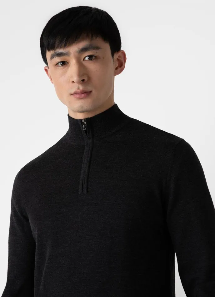 SUNSPEL Knitwear ExtraFine Merino Zip Neck Charcoal Melange 8211 Men