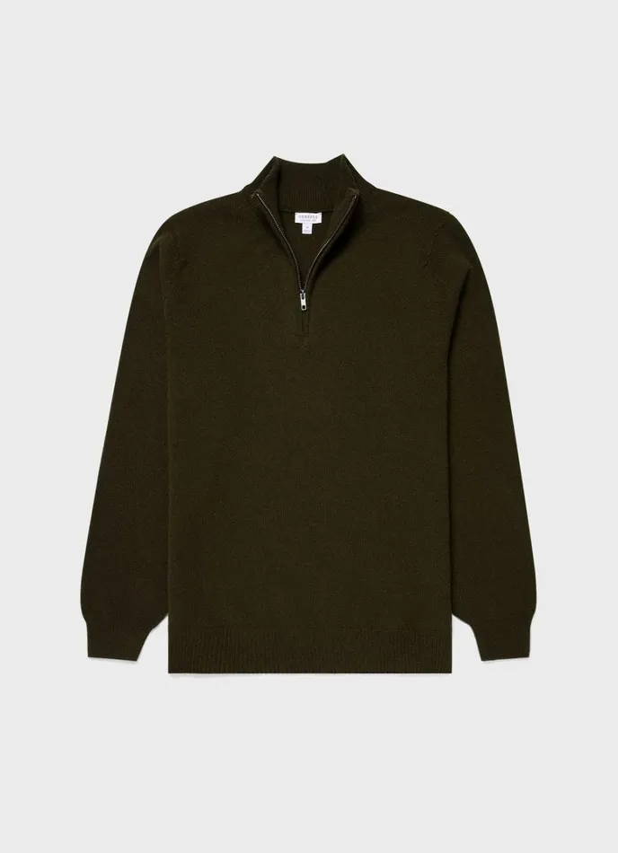 SUNSPEL Knitwear Lambswool Half Zip Jumper Dark Olive 8211 Men