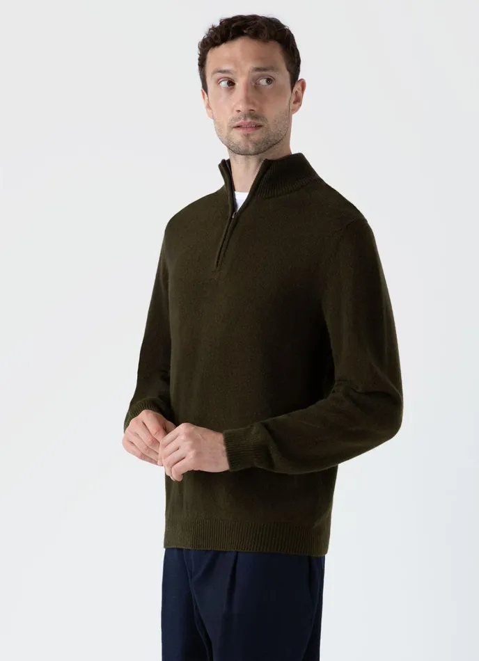 SUNSPEL Knitwear Lambswool Half Zip Jumper Dark Olive 8211 Men
