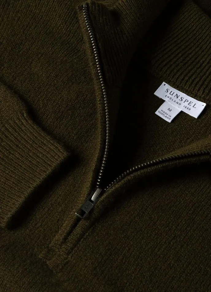 SUNSPEL Knitwear Lambswool Half Zip Jumper Dark Olive 8211 Men