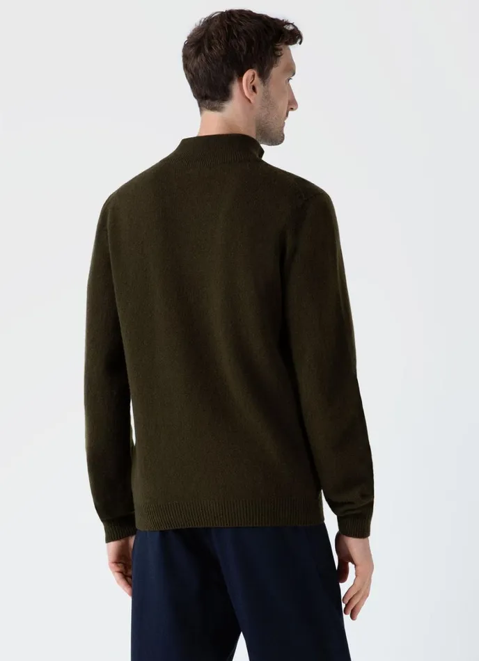 SUNSPEL Knitwear Lambswool Half Zip Jumper Dark Olive 8211 Men