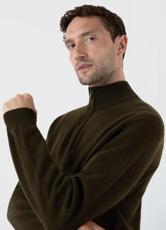 SUNSPEL Knitwear Lambswool Half Zip Jumper Dark Olive 8211 Men