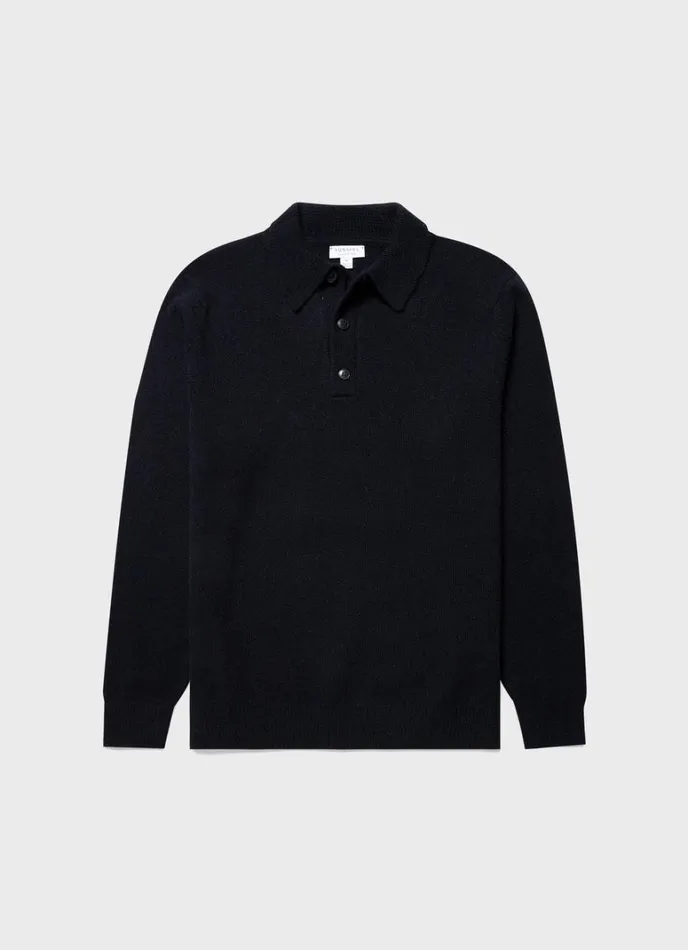 SUNSPEL Knitwear Lambswool Polo Shirt Dark Navy Mouline 8211 Men