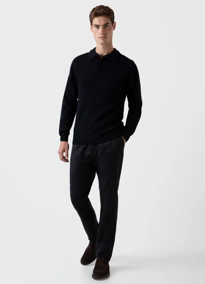 SUNSPEL Knitwear Lambswool Polo Shirt Dark Navy Mouline 8211 Men