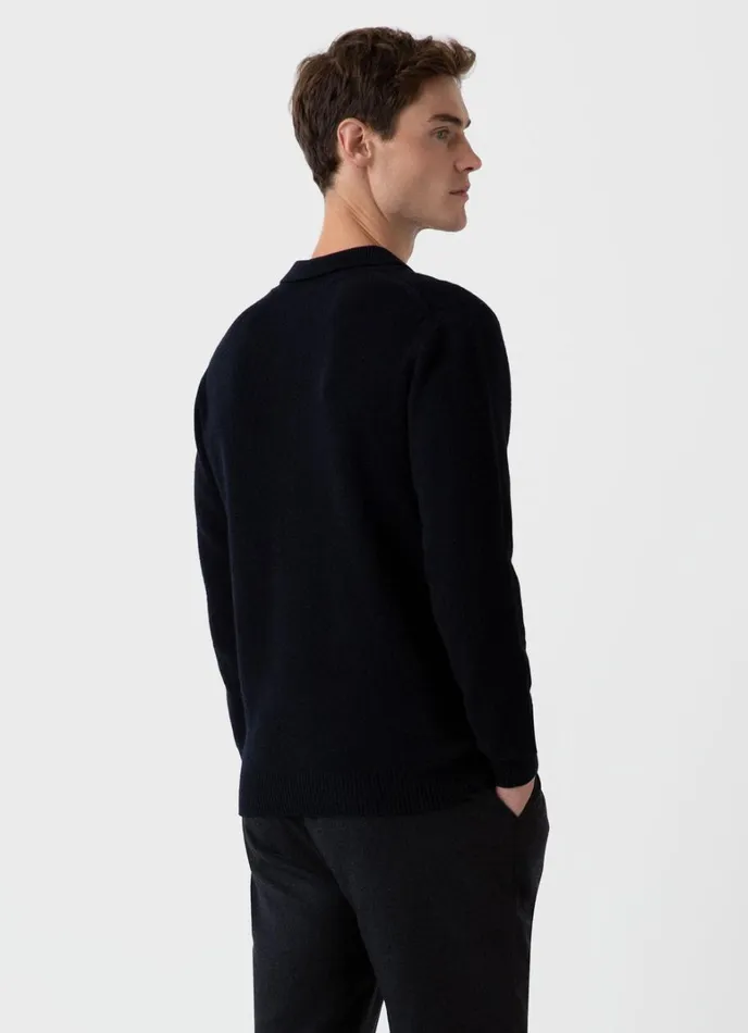 SUNSPEL Knitwear Lambswool Polo Shirt Dark Navy Mouline 8211 Men