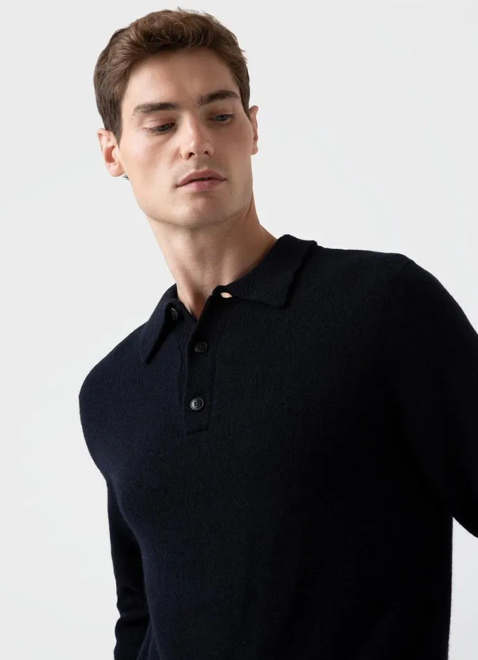 SUNSPEL Knitwear Lambswool Polo Shirt Dark Navy Mouline 8211 Men