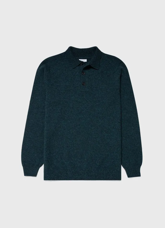SUNSPEL Knitwear Lambswool Polo Shirt Peacock 8211 Men