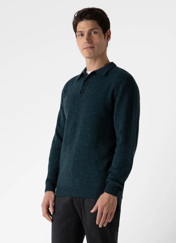 SUNSPEL Knitwear Lambswool Polo Shirt Peacock 8211 Men