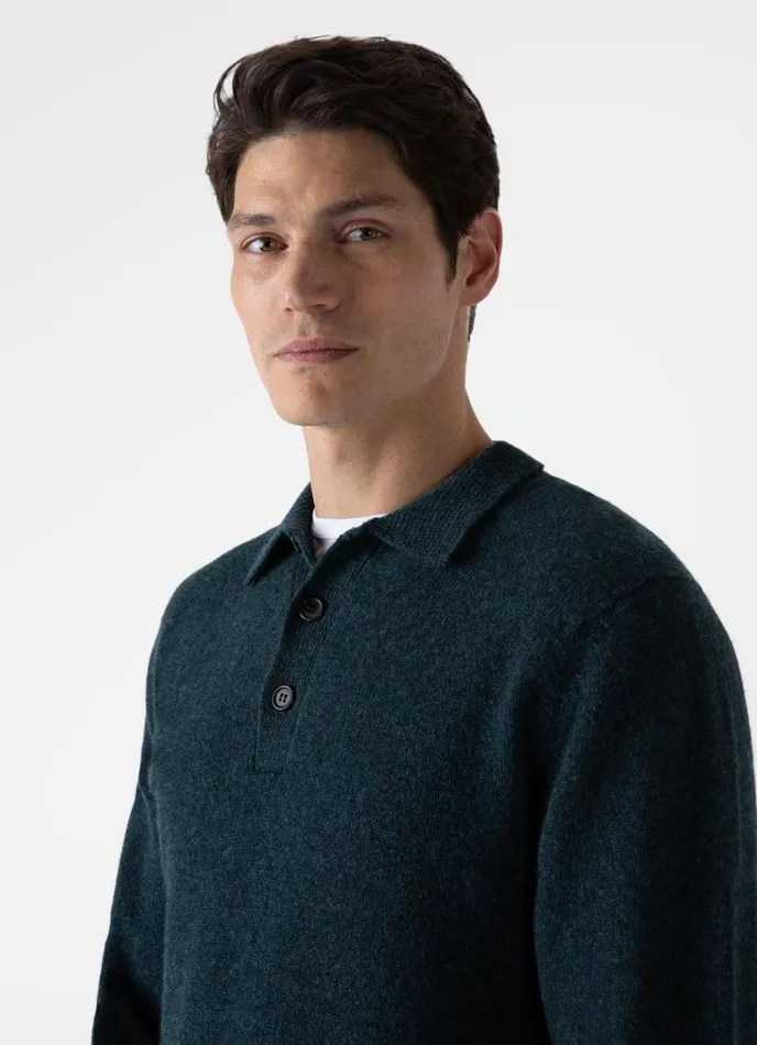 SUNSPEL Knitwear Lambswool Polo Shirt Peacock 8211 Men