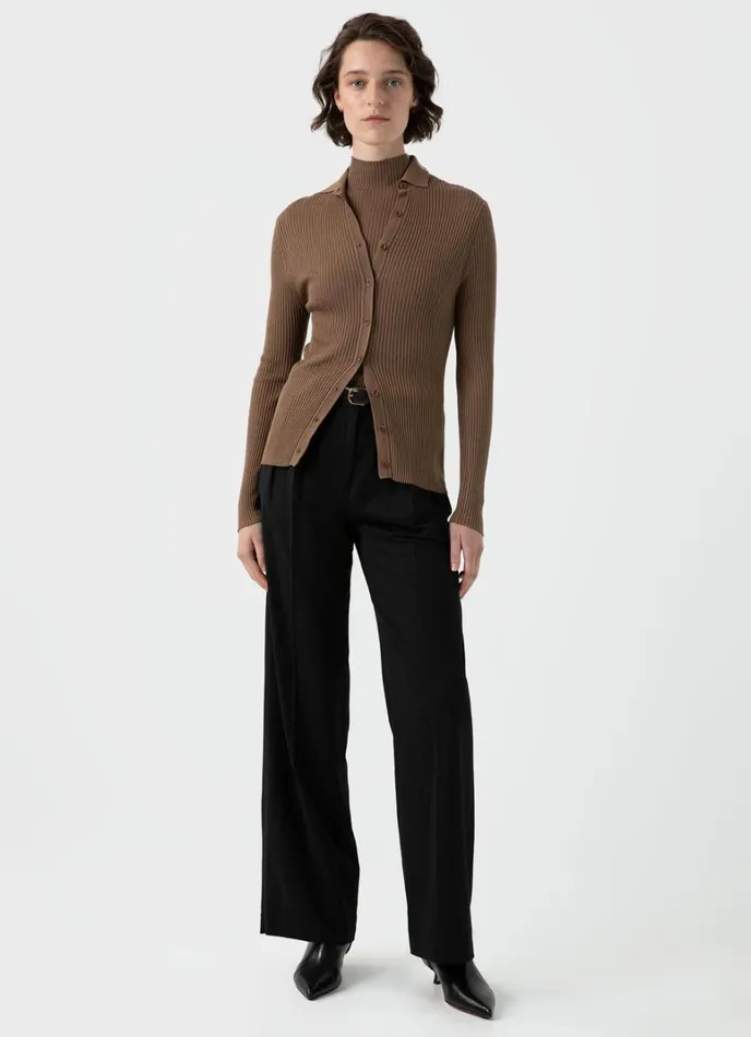 SUNSPEL Knitwear Mulberry Silk Rib Cardigan Dark Sand 8211 Women