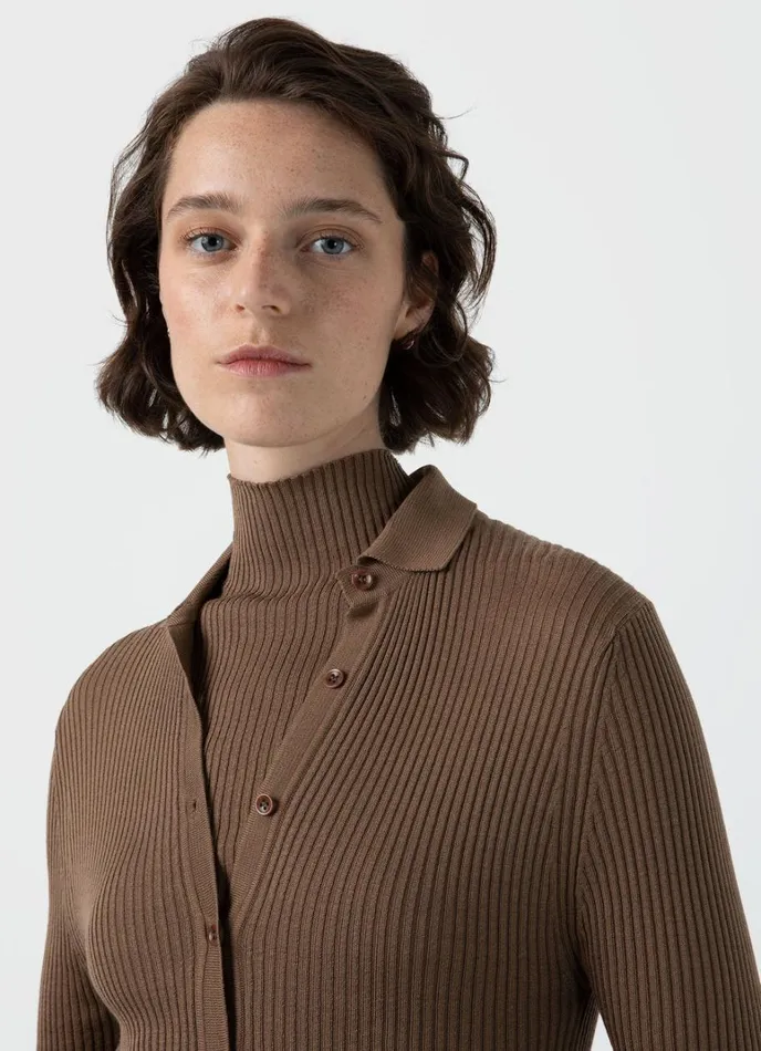 SUNSPEL Knitwear Mulberry Silk Rib Cardigan Dark Sand 8211 Women