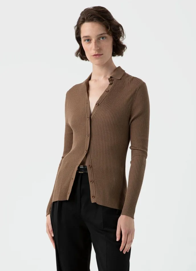 SUNSPEL Knitwear Mulberry Silk Rib Cardigan Dark Sand 8211 Women
