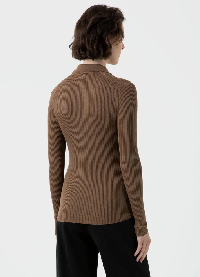 SUNSPEL Knitwear Mulberry Silk Rib Cardigan Dark Sand 8211 Women