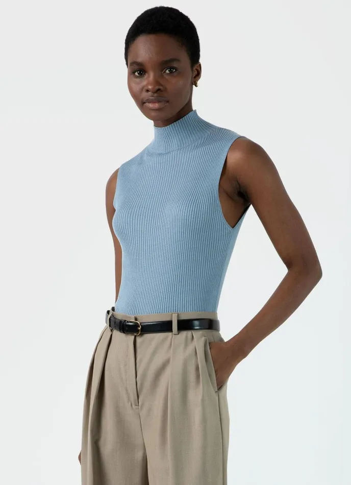 SUNSPEL Knitwear Mulberry Silk Rib Vest Jumper Light Blue 8211 Women
