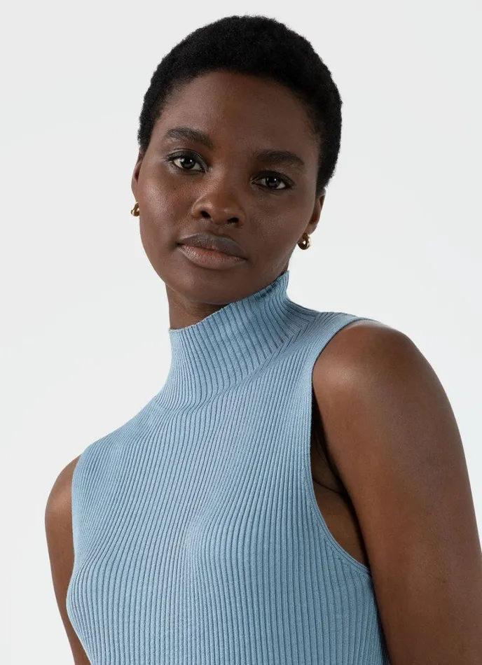 SUNSPEL Knitwear Mulberry Silk Rib Vest Jumper Light Blue 8211 Women