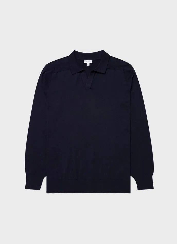 SUNSPEL Knitwear Sea Island Cashmere Polo Shirt Navy 8211 Men