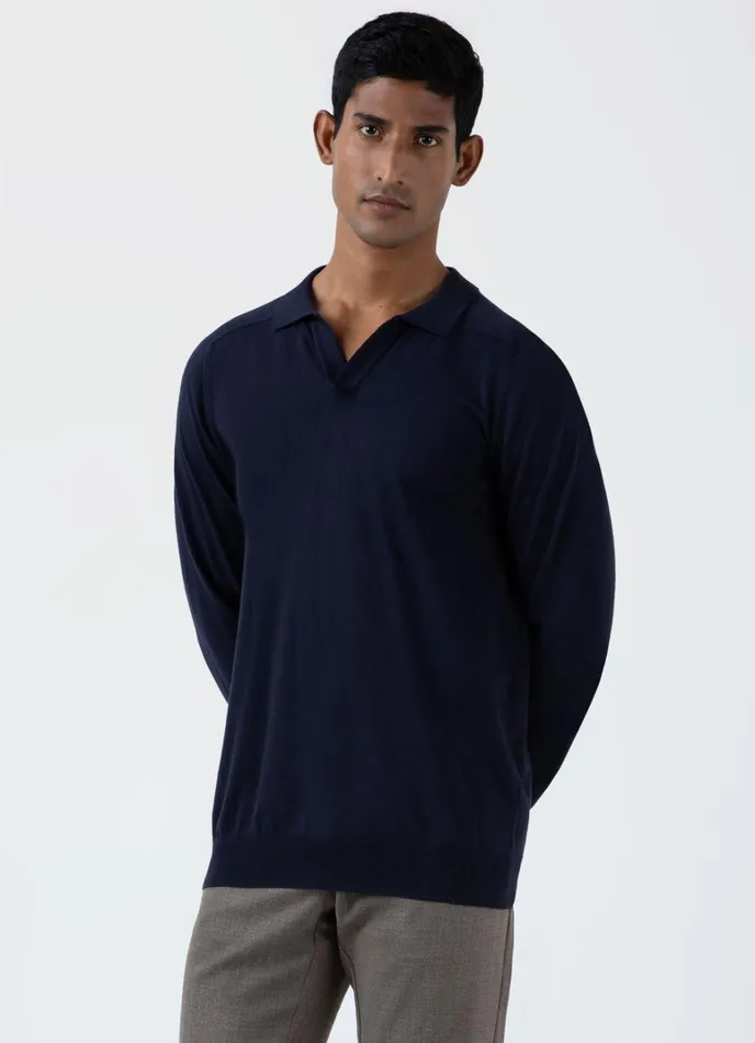 SUNSPEL Knitwear Sea Island Cashmere Polo Shirt Navy 8211 Men
