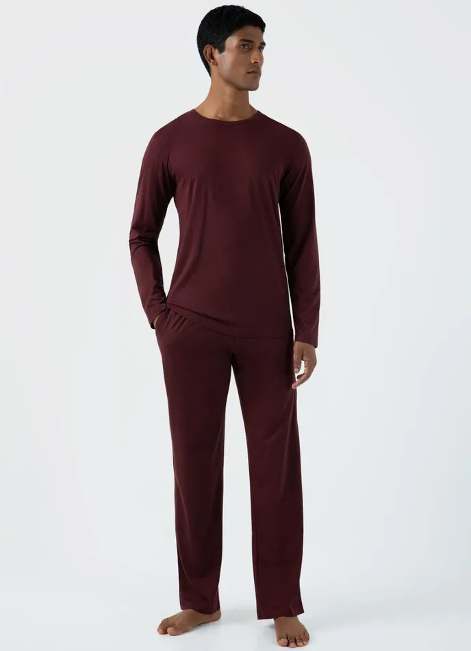 SUNSPEL Loungewear and Sleepwear Long Sleeve Cotton Modal Lounge Tshirt Maroon 8211 Men