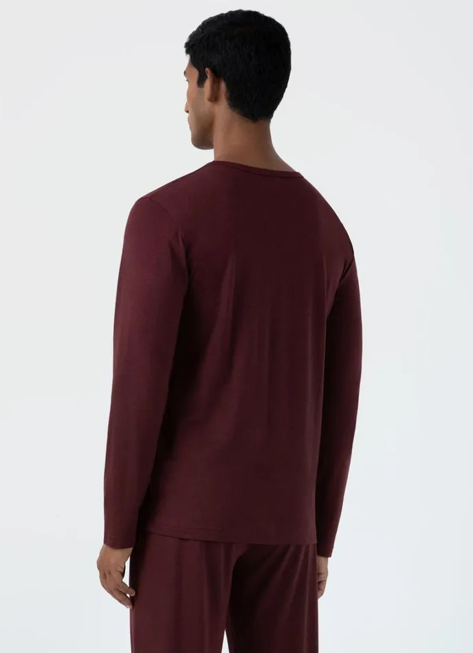 SUNSPEL Loungewear and Sleepwear Long Sleeve Cotton Modal Lounge Tshirt Maroon 8211 Men