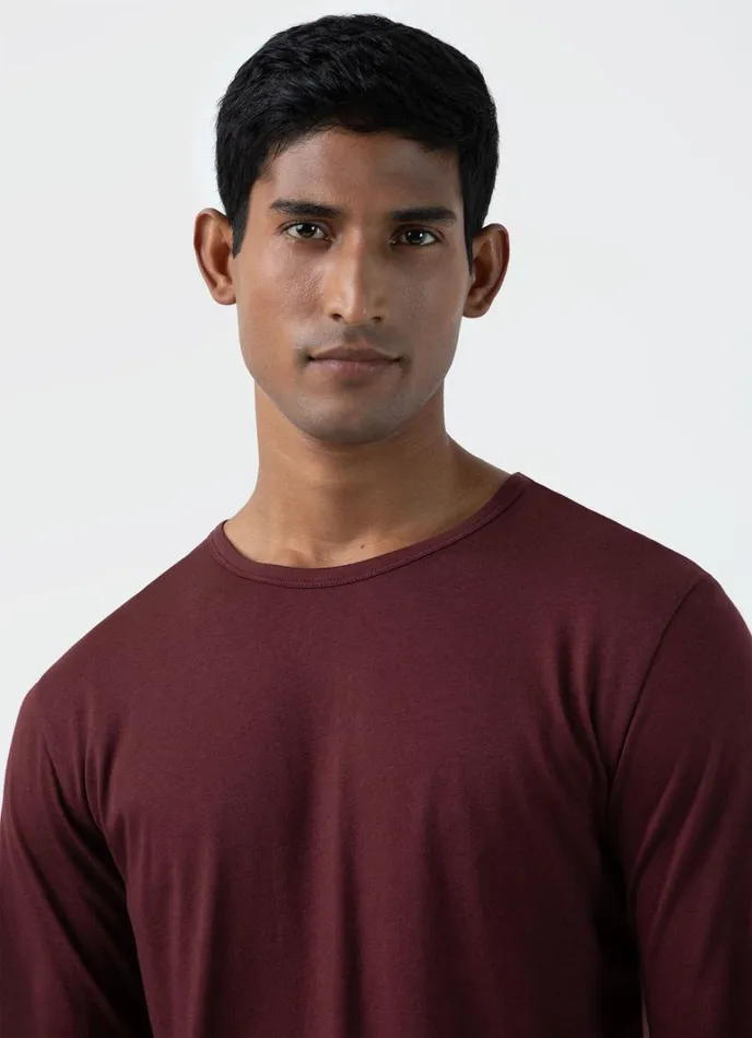 SUNSPEL Loungewear and Sleepwear Long Sleeve Cotton Modal Lounge Tshirt Maroon 8211 Men