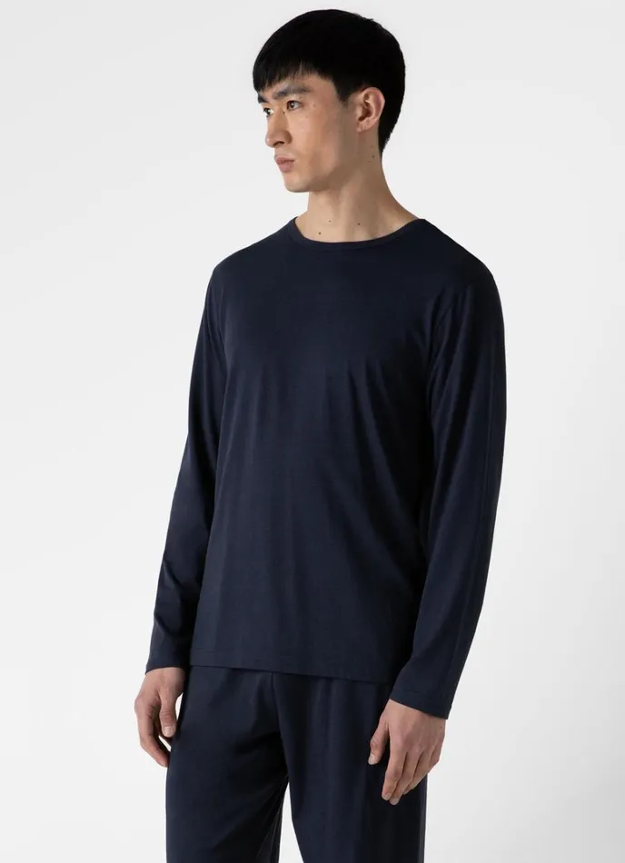 SUNSPEL Loungewear and Sleepwear Long Sleeve Cotton Modal Lounge Tshirt Navy 8211 Men