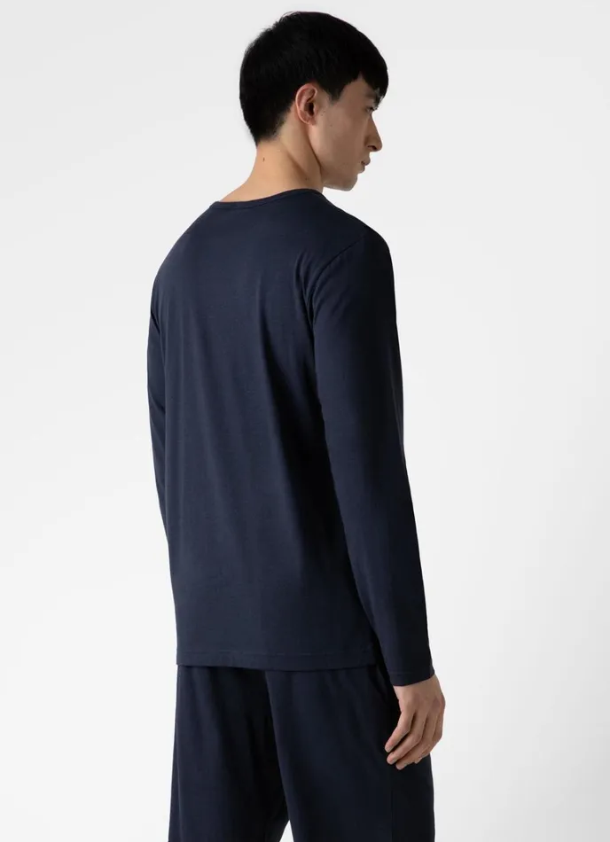 SUNSPEL Loungewear and Sleepwear Long Sleeve Cotton Modal Lounge Tshirt Navy 8211 Men