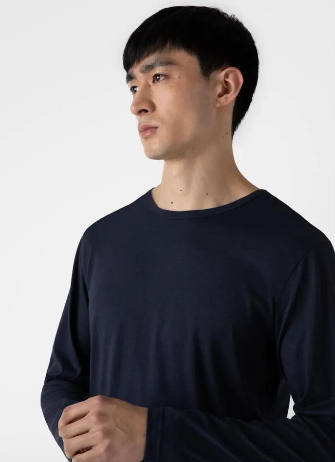 SUNSPEL Loungewear and Sleepwear Long Sleeve Cotton Modal Lounge Tshirt Navy 8211 Men