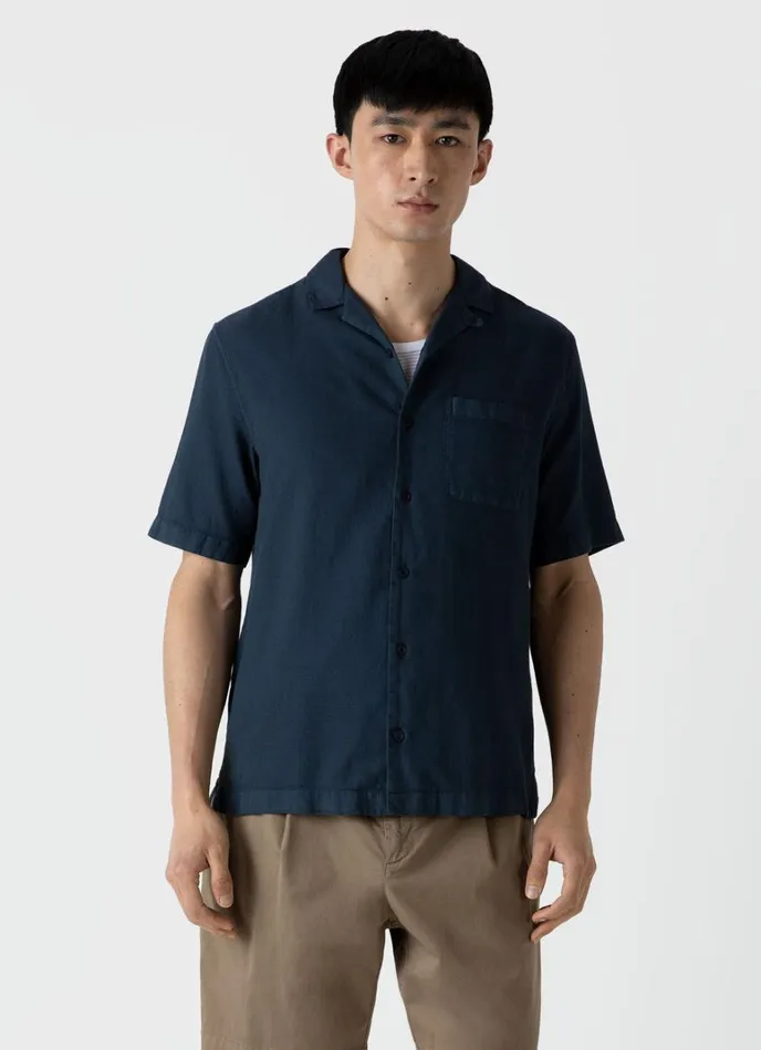 SUNSPEL Shirts Waffle Camp Collar Shirt Navy 8211 Men