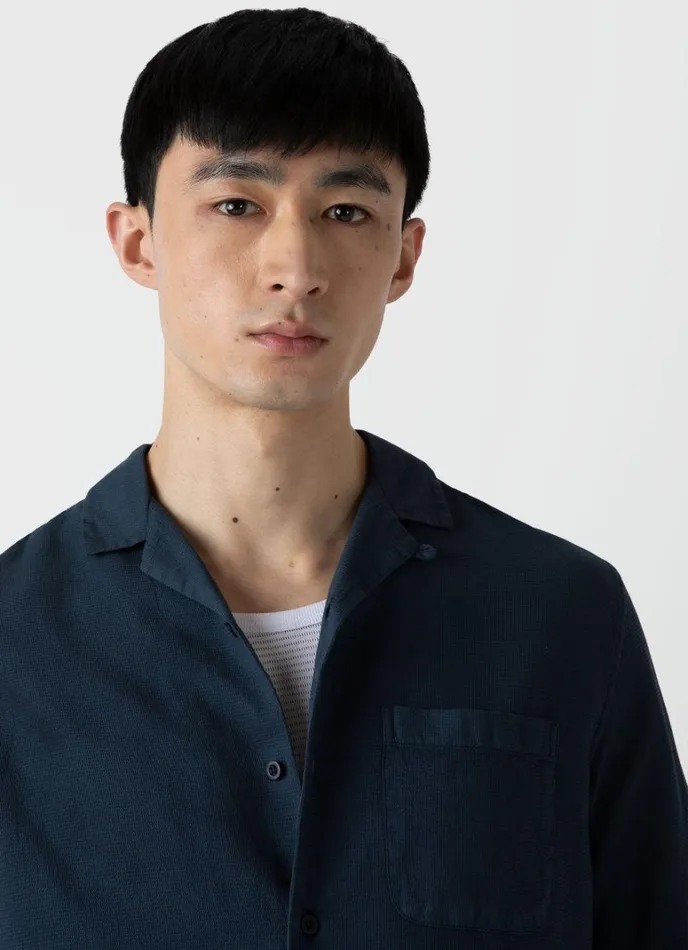 SUNSPEL Shirts Waffle Camp Collar Shirt Navy 8211 Men