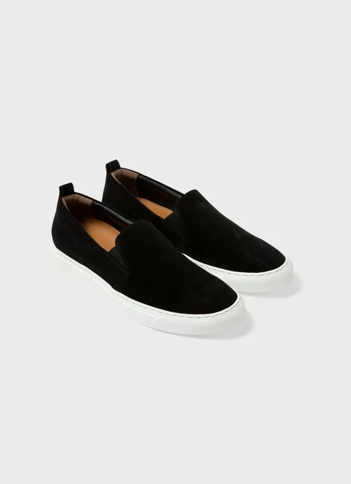 SUNSPEL Shoes Suede Slip On Trainer Black 8211 Men