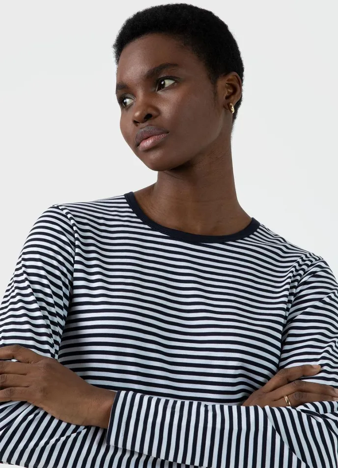 SUNSPEL Tshirts and Tops Long Sleeve Classic Tshirt Whitenavy 8211 Women