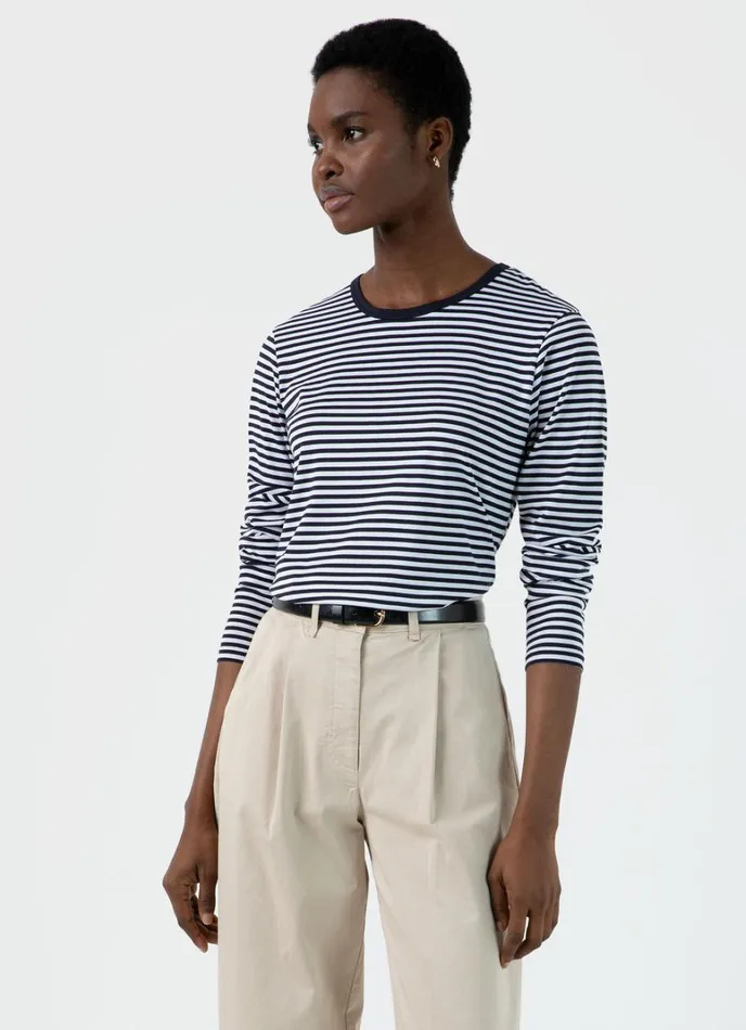 SUNSPEL Tshirts and Tops Long Sleeve Classic Tshirt Whitenavy 8211 Women
