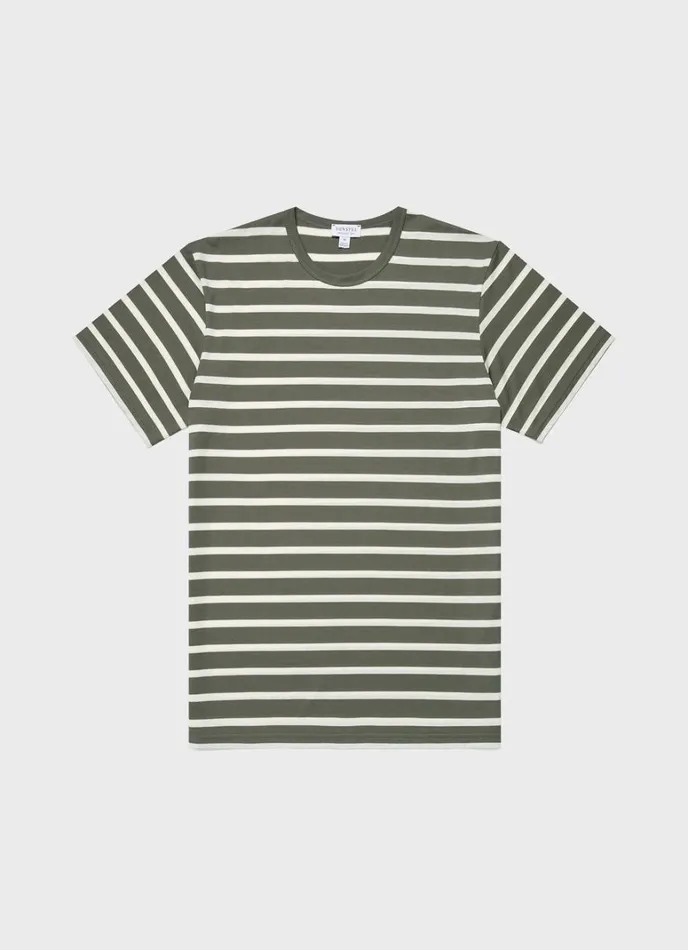 SUNSPEL Tshirts Classic Tshirt Khakiecru Breton Stripe 8211 Men
