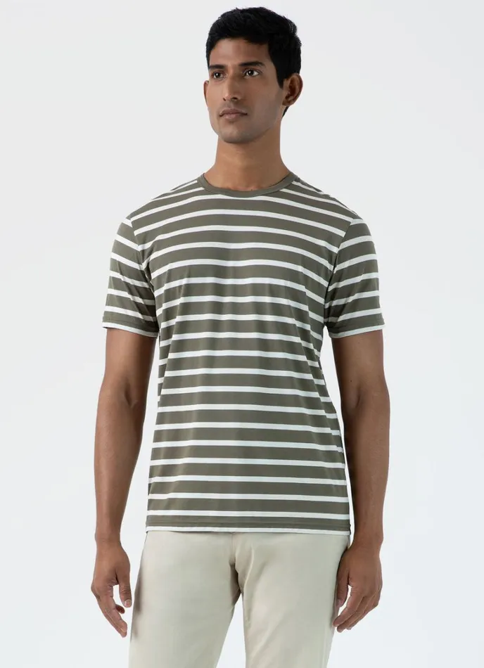 SUNSPEL Tshirts Classic Tshirt Khakiecru Breton Stripe 8211 Men