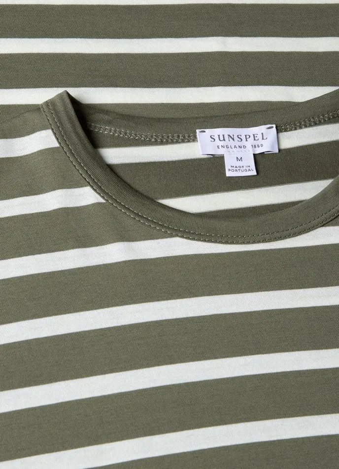 SUNSPEL Tshirts Classic Tshirt Khakiecru Breton Stripe 8211 Men