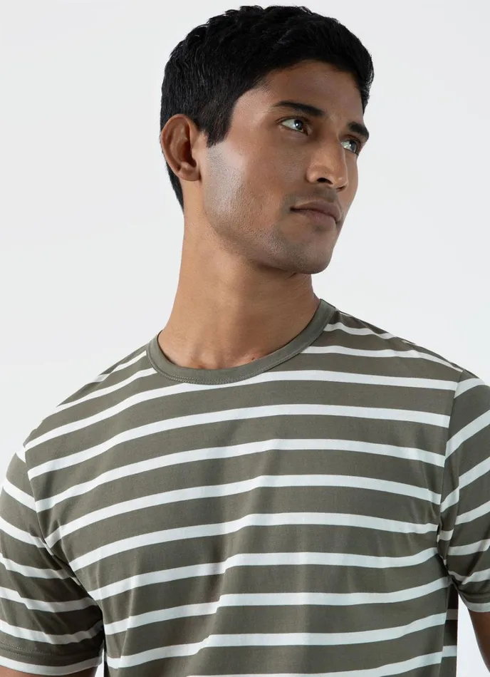 SUNSPEL Tshirts Classic Tshirt Khakiecru Breton Stripe 8211 Men
