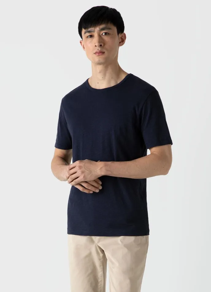 SUNSPEL Tshirts Cotton Linen Tshirt Navy 8211 Men