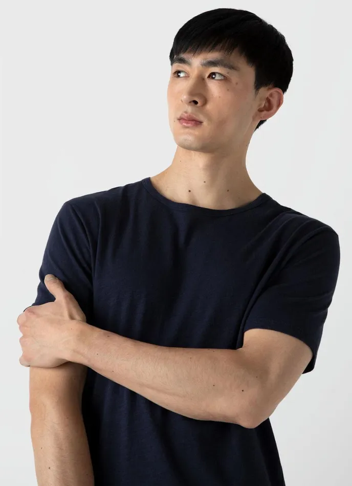 SUNSPEL Tshirts Cotton Linen Tshirt Navy 8211 Men