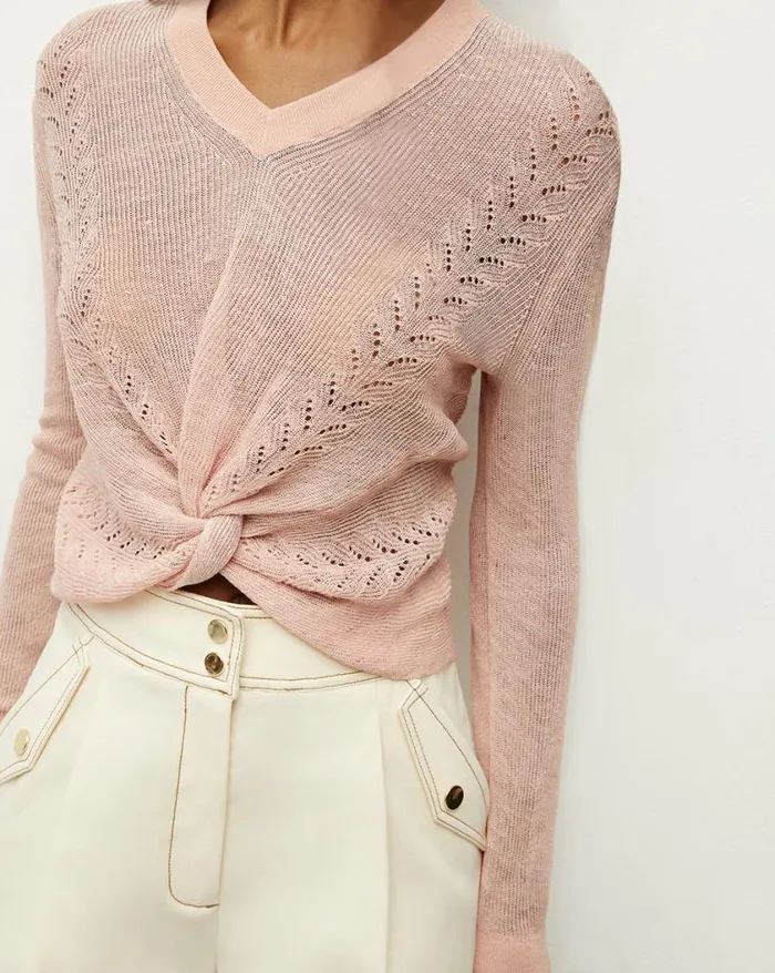 Sweaters Shop Veronica Beard Soren TwistFront Sweater Dusty Pink
