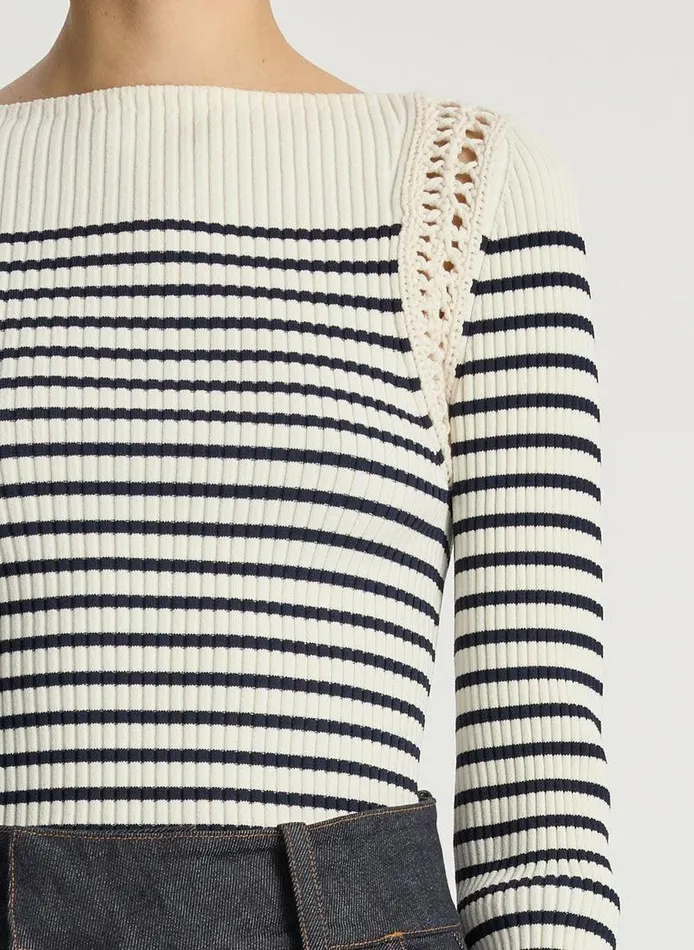 Sweaters Women ALC Isa Crochet Trim Top Navybone Sweaters Women ALC Isa Crochet Trim Top Navybone