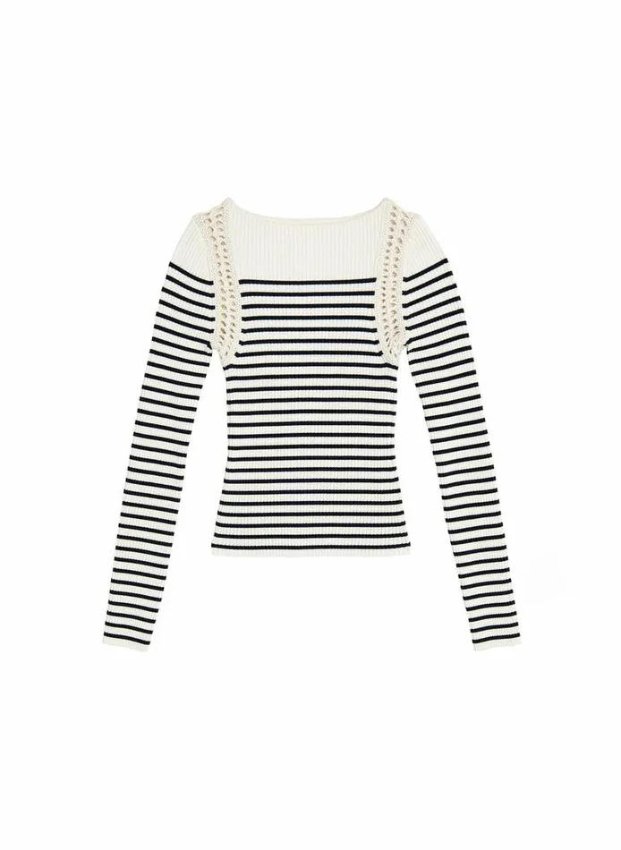 Sweaters Women ALC Isa Crochet Trim Top Navybone Sweaters Women ALC Isa Crochet Trim Top Navybone
