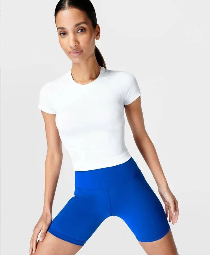 Sweaty Betty Athlete Crop Seamless Workout Tee White Clothing TShirts