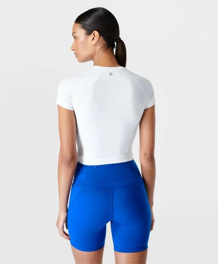 Sweaty Betty Athlete Crop Seamless Workout Tee White Clothing TShirts