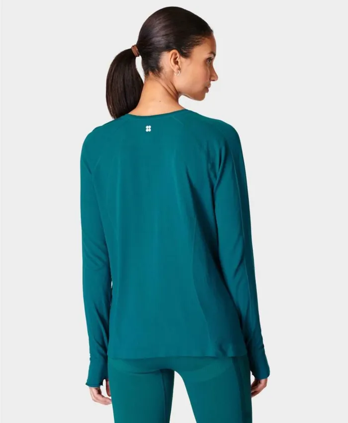 Sweaty Betty Athlete Seamless Featherweight Long Sleeve Tee Reef Teal Blue Clothing Long Sleeve Tops