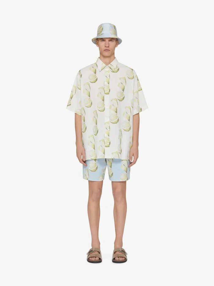 Swim Shorts In Cotton Seersucker With Lemon Print Blueyellow Men Givenchy Swimwear Swim Shorts In Cotton Seersucker With Lemon Print Blueyellow Men Givenchy Swimwear