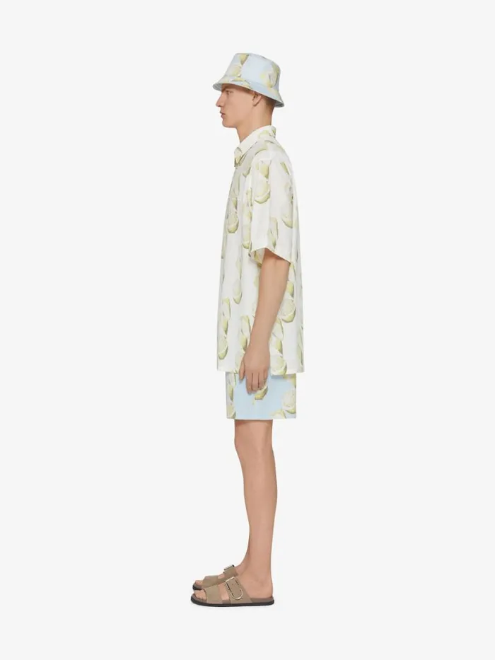 Swim Shorts In Cotton Seersucker With Lemon Print Blueyellow Men Givenchy Swimwear