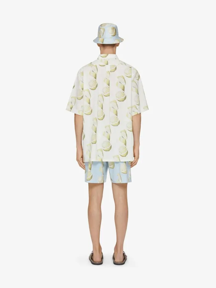 Swim Shorts In Cotton Seersucker With Lemon Print Blueyellow Men Givenchy Swimwear