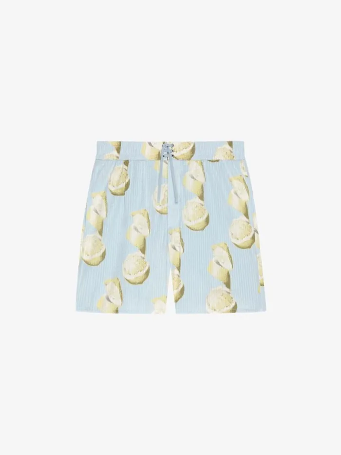 Swim Shorts In Cotton Seersucker With Lemon Print Blueyellow Men Givenchy Swimwear