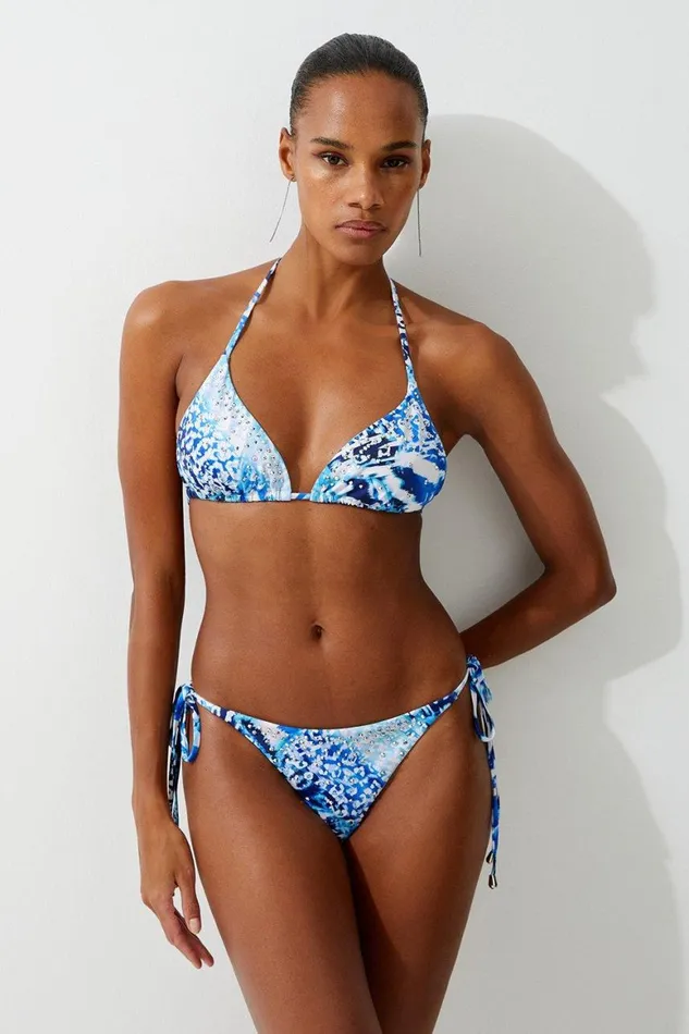 Swimwear Women Karen Millen Abstract Print Embellished Trim Bikini Top Multi