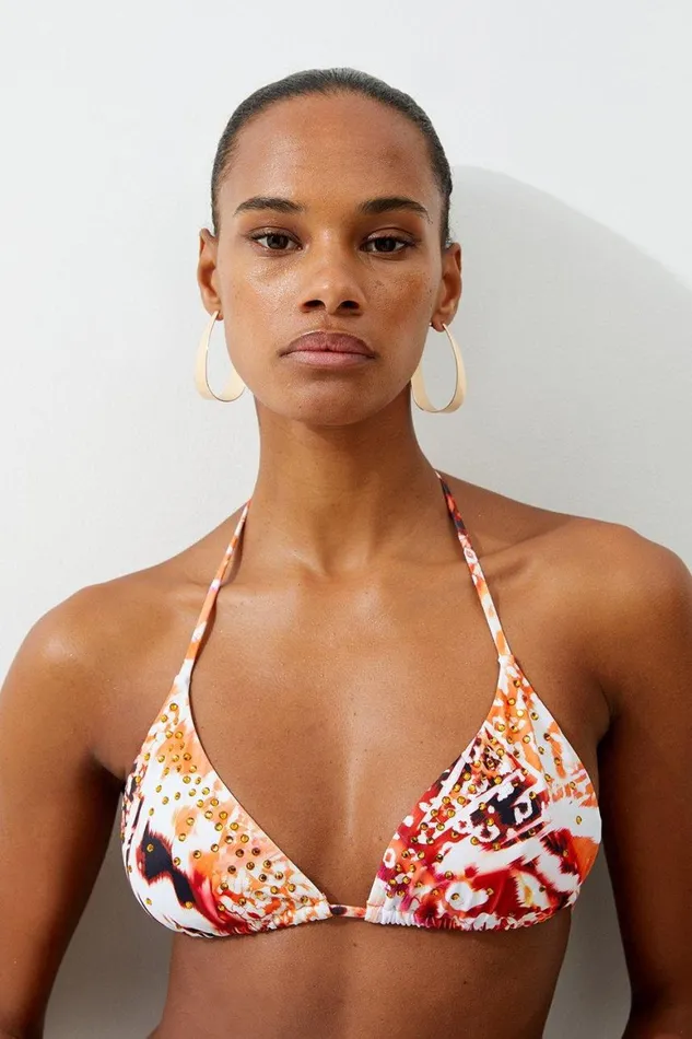 Swimwear Women Karen Millen Statement Print Embellished Trim Bikini Top Multi